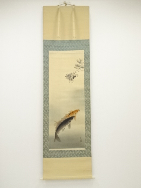 JAPANESE HANGING SCROLL / HAND PAINTED / CARPS